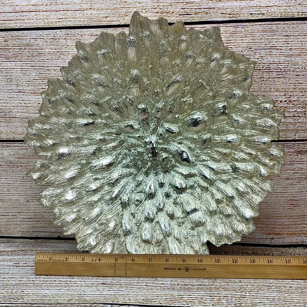 Decorative Silver Glass Bowl Textured‎ Round Centerpiece Unique Serving Dish